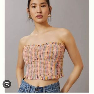 NEW Peach Rainbow ANTHROPOLOGIE Pilcro Strapless Smocked Crop Top SP NWT